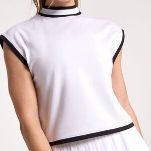NWT CAlia White and Black Ribbed Knit Trim Cropped Mock Neck Tank